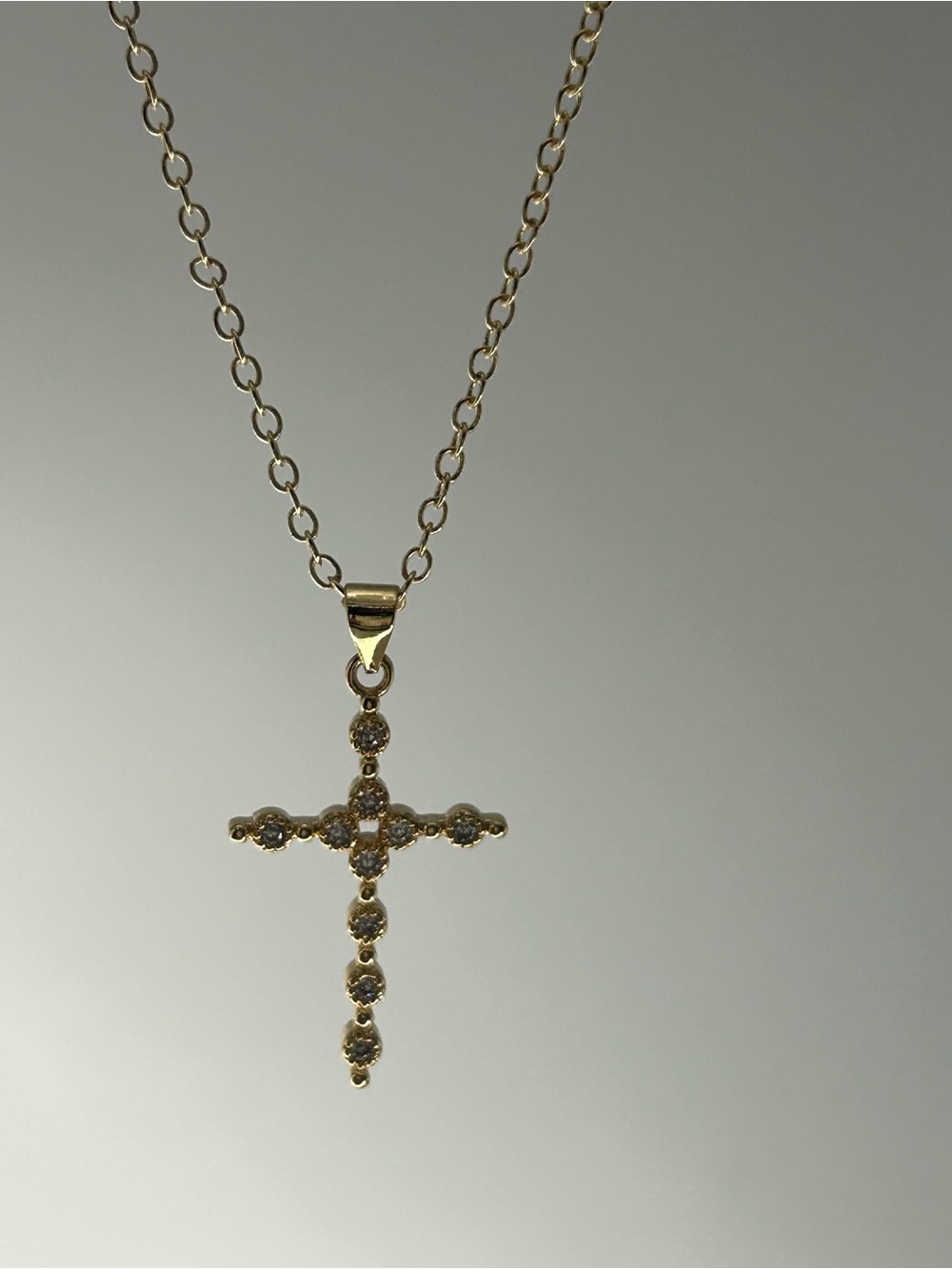 Gold Cross Pendant Necklace with Clear Stones cz pave gold filled- Women Jewelry